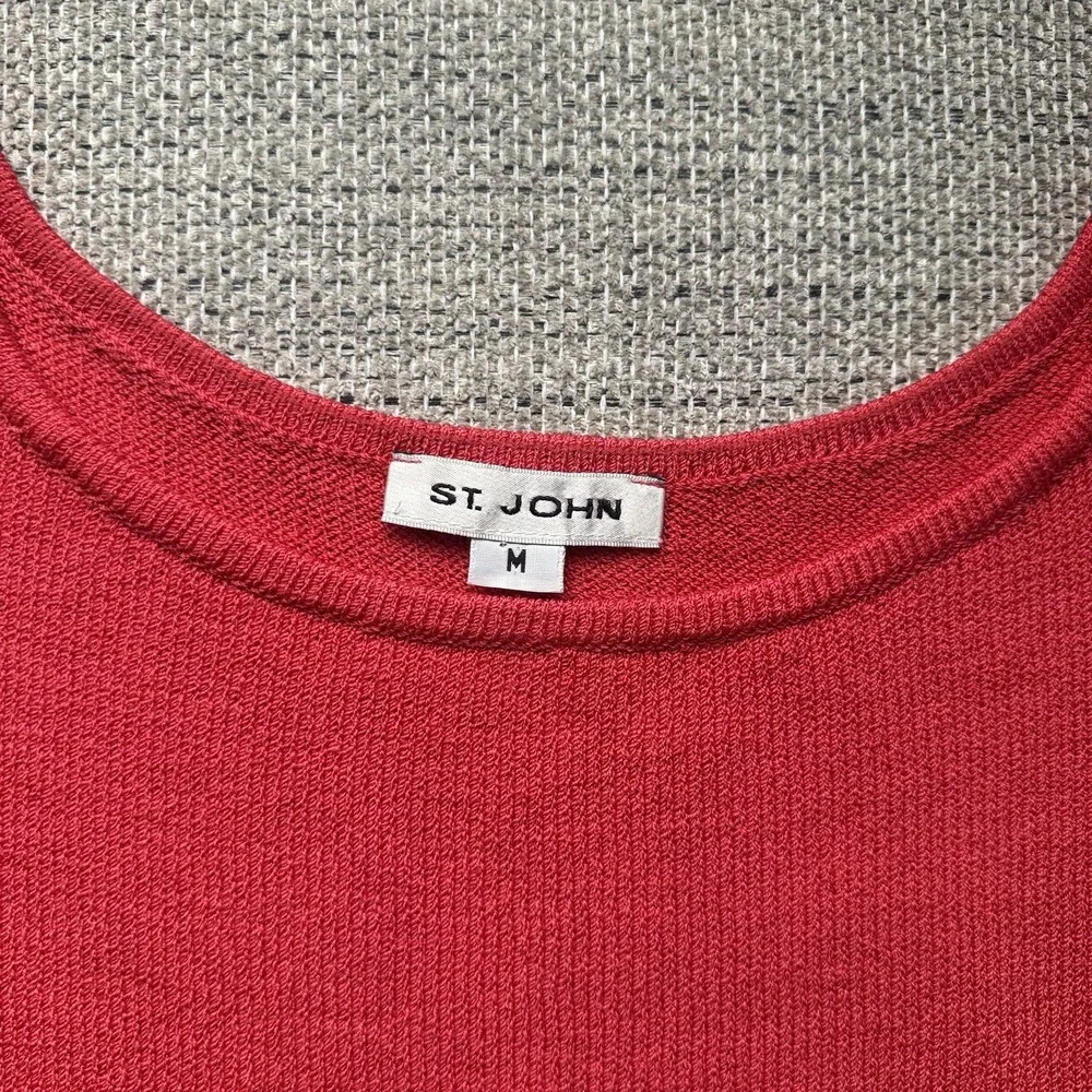 St. John Women’s Santana Knit Tank Top Shell Size M Pink Coral Sleeveless Scoop - Picture 8 of 11